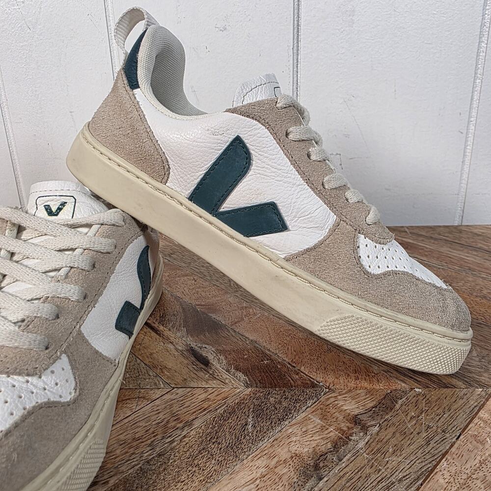 Veja Kids Sneakers in White, Tan & Dark Green - Picture 8 of 10
